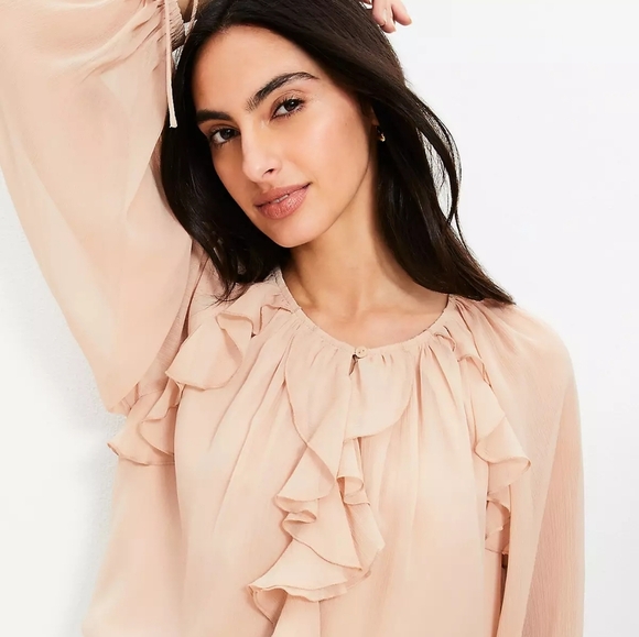LOFT Chiffon Ruffle Tie Cuff Blouse Size Med - Picture 1 of 10